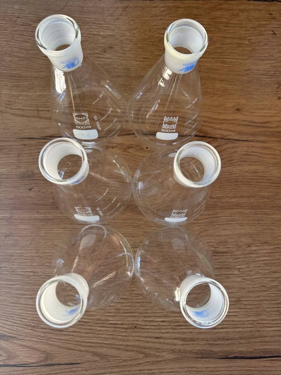 6 Stück 500ml Schott Duran Laborglas Erlenmeyerkolben NS 29/32